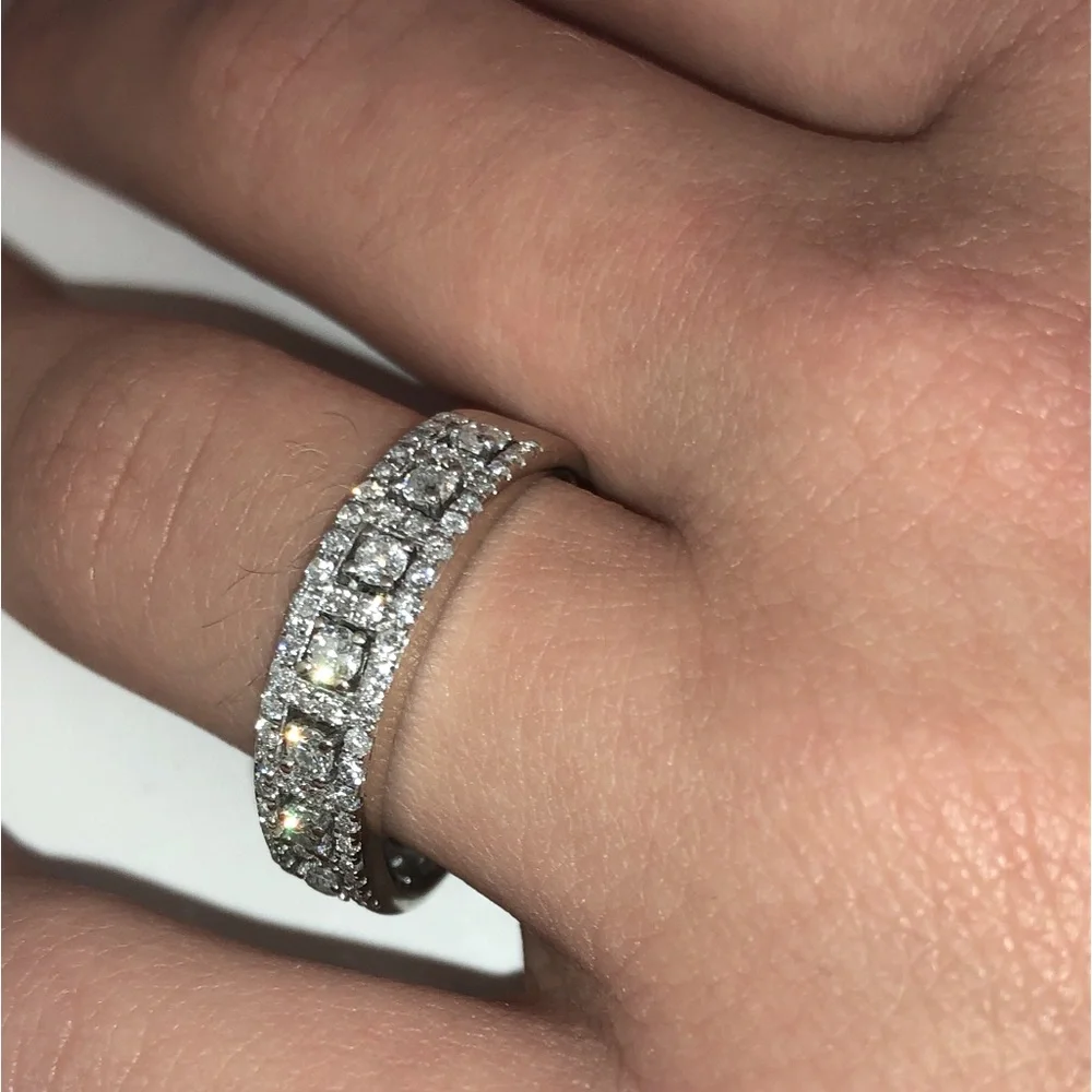 Solid Stamped 14K White Gold NATURAL Diamond Semi Eternity Band Ring Vintage